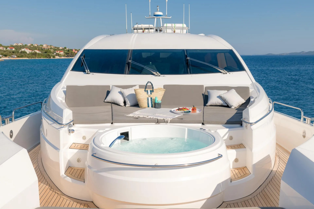108ft Sunseeker Predator yacht charter Coconut Grove – bow Jacuzzi with sunpads