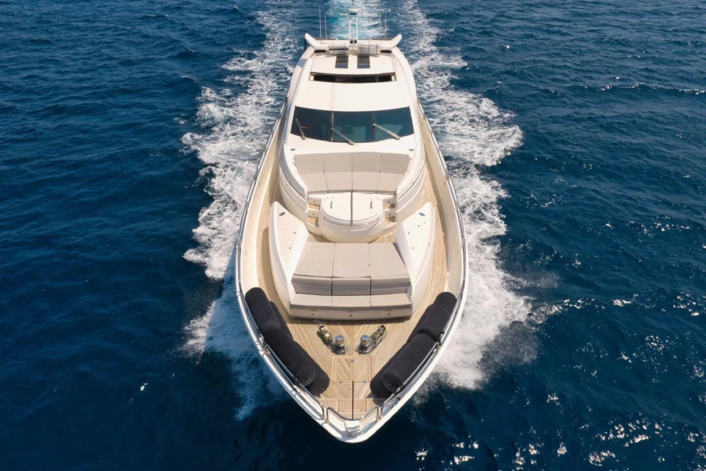 108ft Sunseeker Predator yacht charter Coconut Grove – top-down running shot