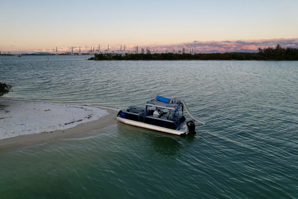 30ft pontoon boat charter Coconut Grove – on the water at sunset