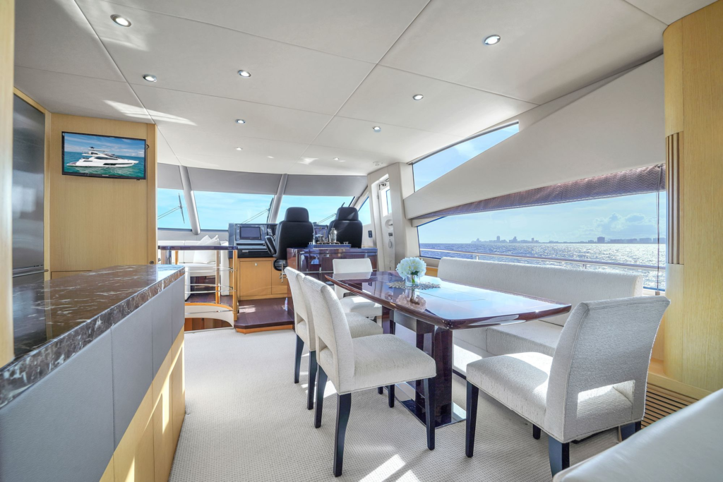 75ft Sunseeker yacht charter Marina Palms – salon dining area