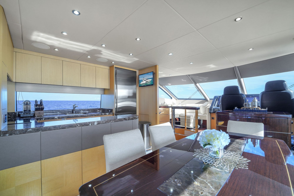 75ft Sunseeker yacht charter Marina Palms – salon dining area