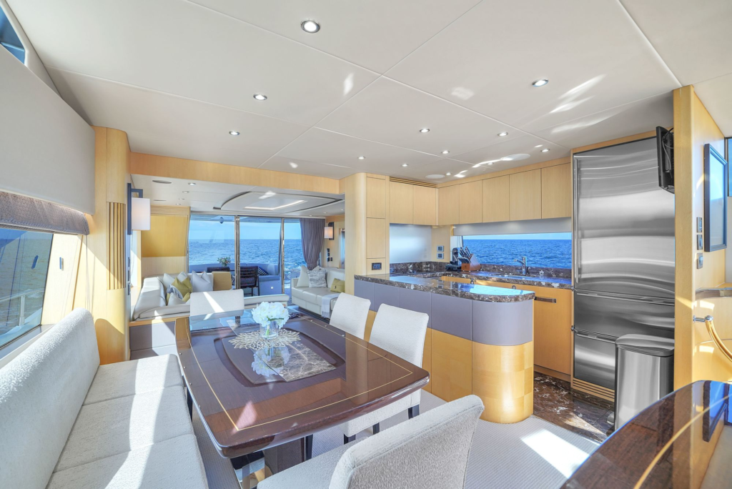 75ft Sunseeker yacht charter Marina Palms – salon dining area