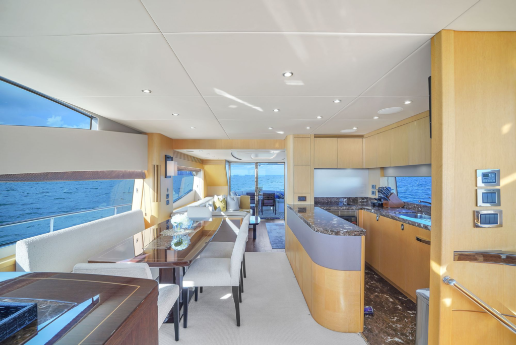 75ft Sunseeker yacht charter Marina Palms – salon dining area