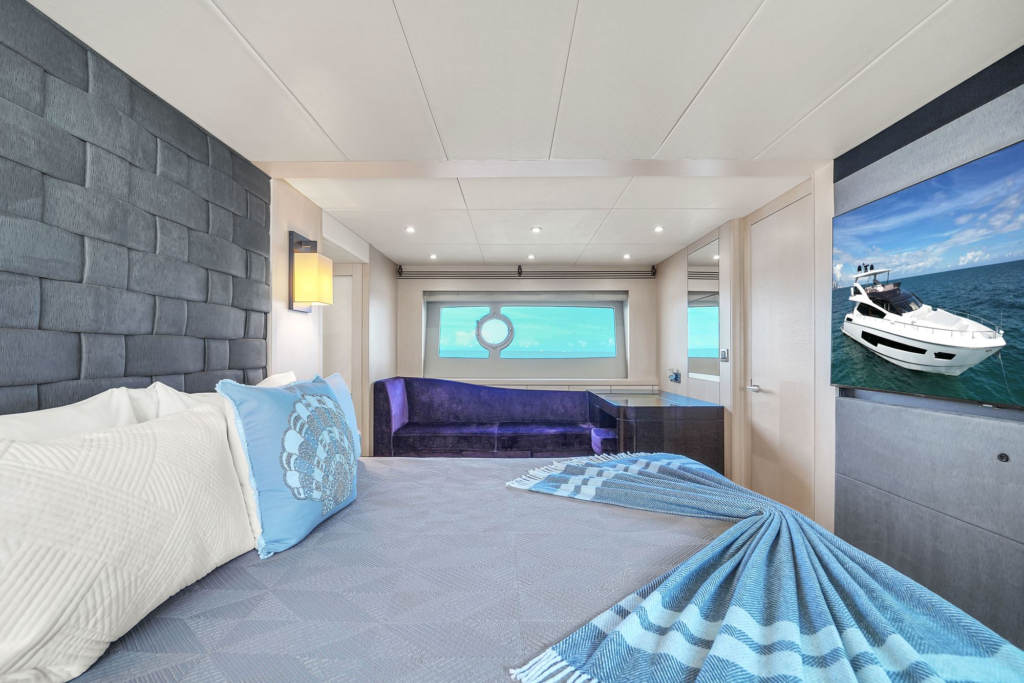 75ft Sunseeker yacht charter Marina Palms – full-beam master stateroom