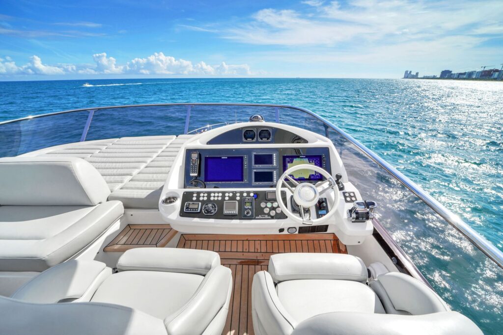 75ft Sunseeker yacht charter Marina Palms – flybridge helm
