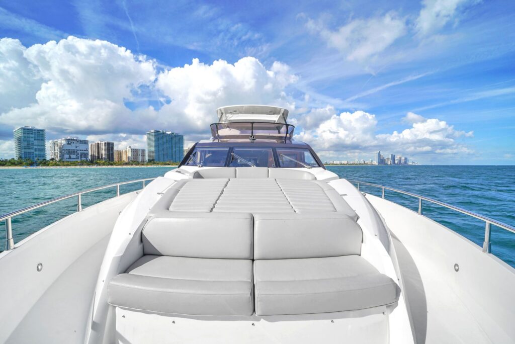 75ft Sunseeker yacht charter Marina Palms – bow sunpad