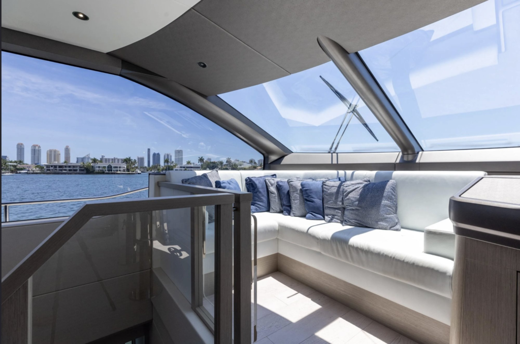 76ft Sunseeker yacht charter Miami – salon and lower helm