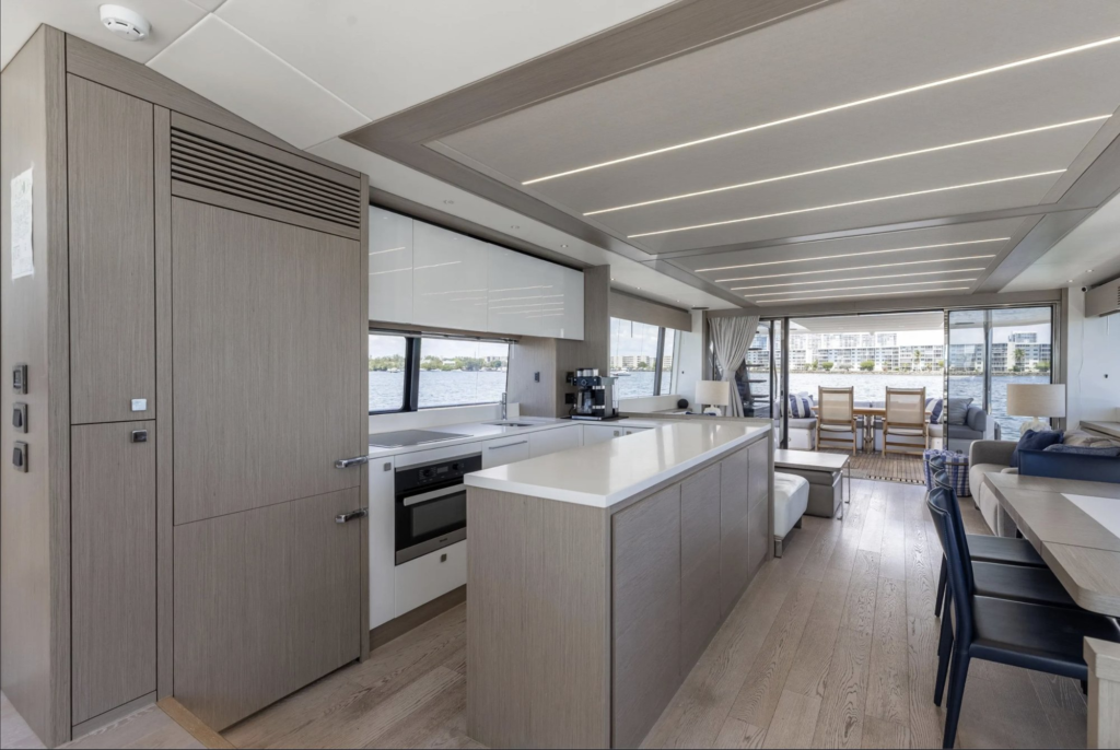 76ft Sunseeker yacht charter Miami – galley and salon