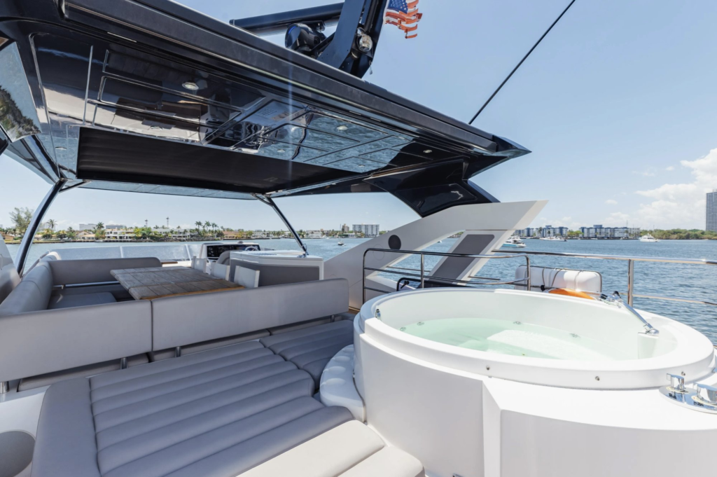 76ft Sunseeker yacht charter Miami – flybridge spa tub and lounge