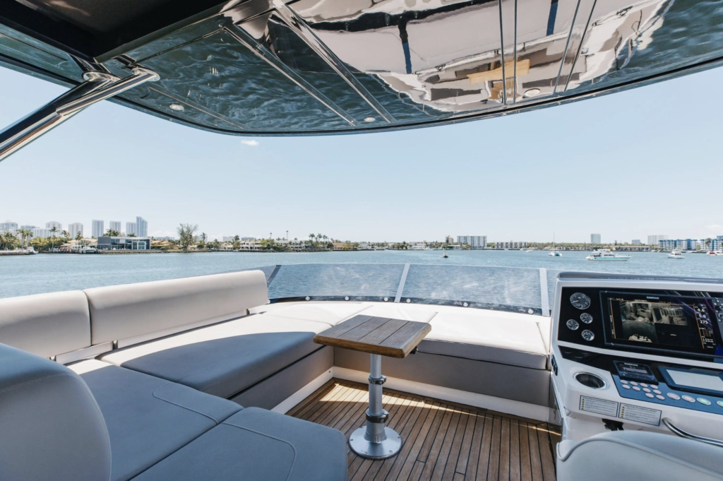 76ft Sunseeker yacht charter Miami – flybridge helm and lounge