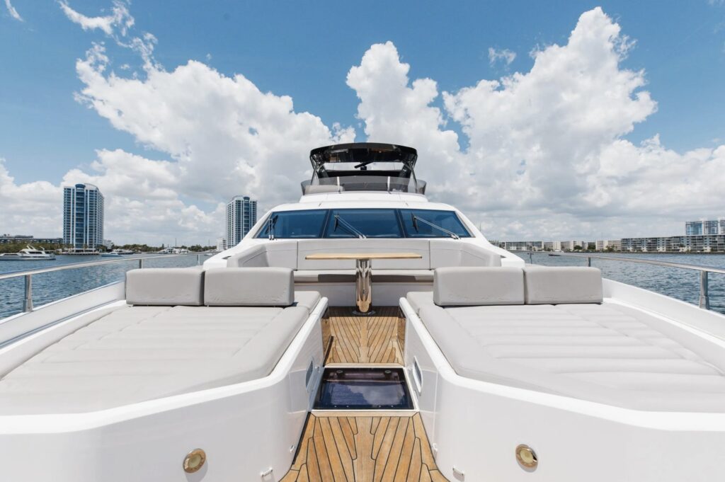 76ft Sunseeker yacht charter Miami – foredeck sun pads