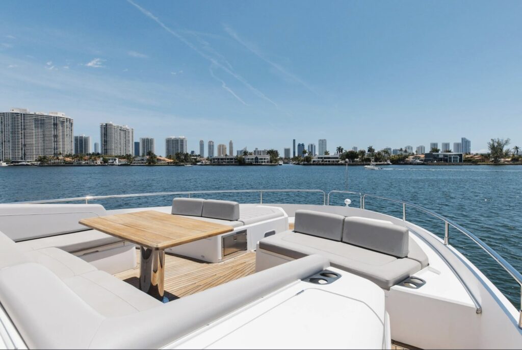 76ft Sunseeker yacht charter Miami – foredeck lounge