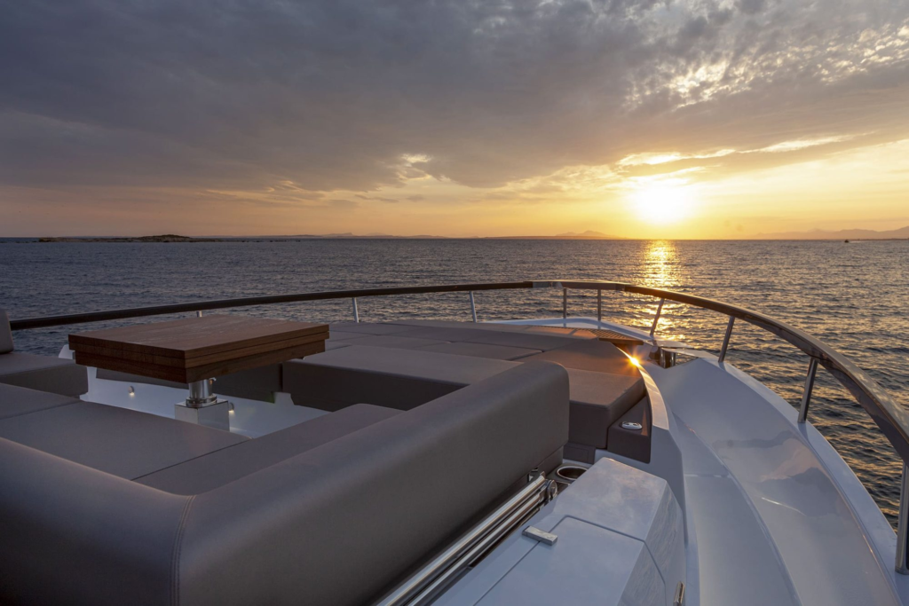 85ft Astondoa yacht charter Coconut Grove – flybridge lounge at sunset