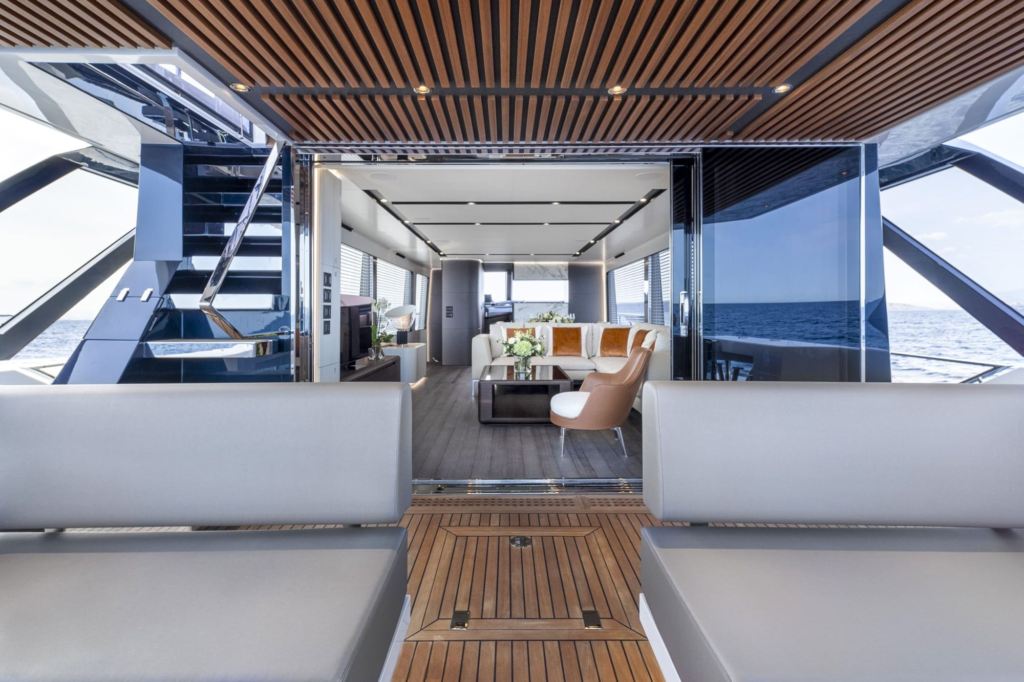 85ft Astondoa yacht charter Coconut Grove – aft cockpit looking into the salon