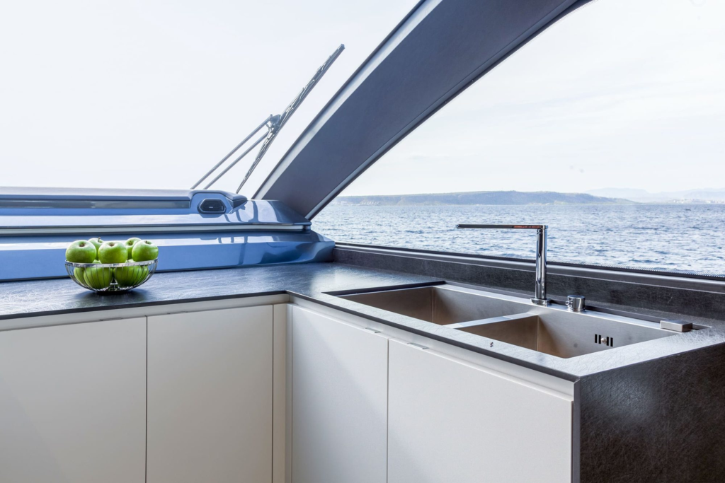 85ft Astondoa yacht charter Coconut Grove – galley counter with sea views