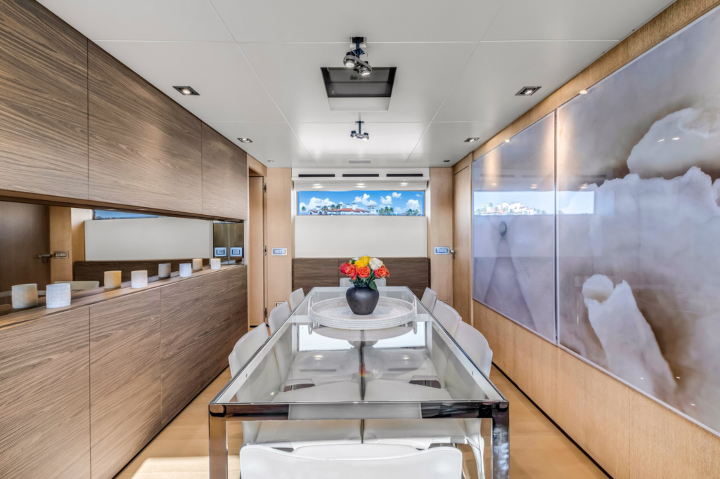 97ft Sanlorenzo yacht charter Miami – formal dining table