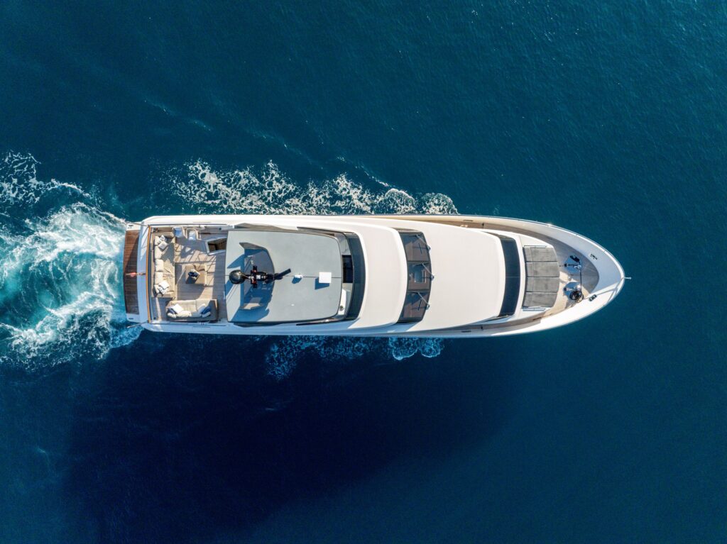 97ft Sanlorenzo yacht charter Miami – top-down aerial